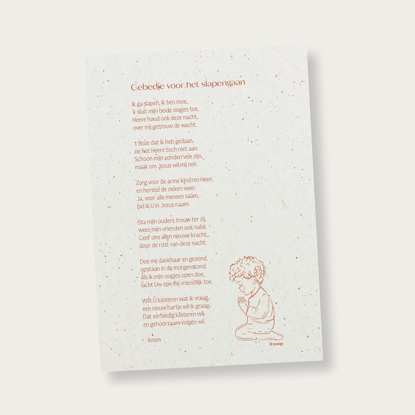 Poster Ik ga slapen ik ben moe (jongetje) terra (graspapier)