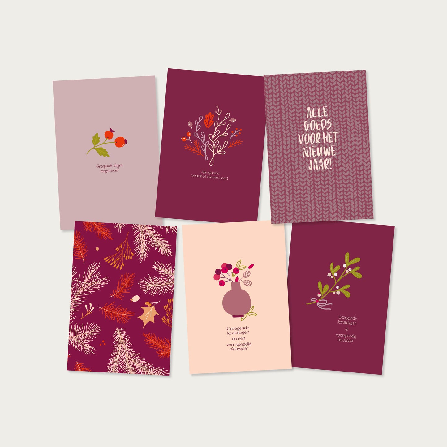 Set kerstkaarten kleurrijk (6 stuks)