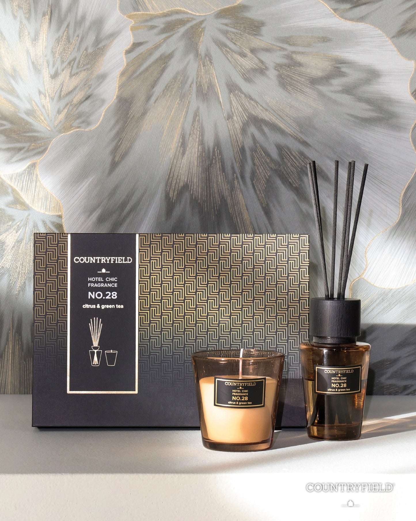Countryfield cadeauset geurstokjes en geurkaars No. 28 amber