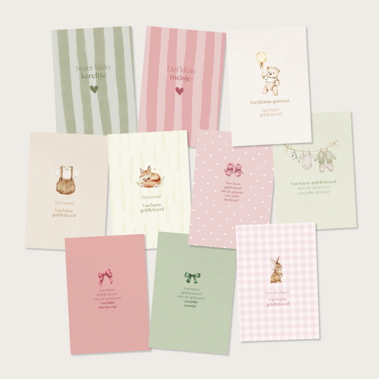 Kaartenset felicitatie geboorte (10 stuks)