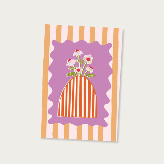 Ansichtkaart bloemen in vaas streep