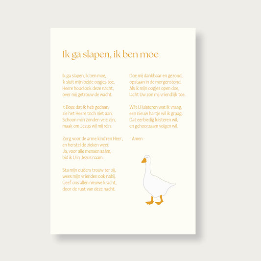 Poster Ik ga slapen ik ben moe met gansje A4 (geel)