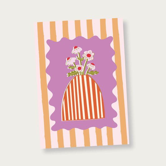 Poster bloemen in vaas streep